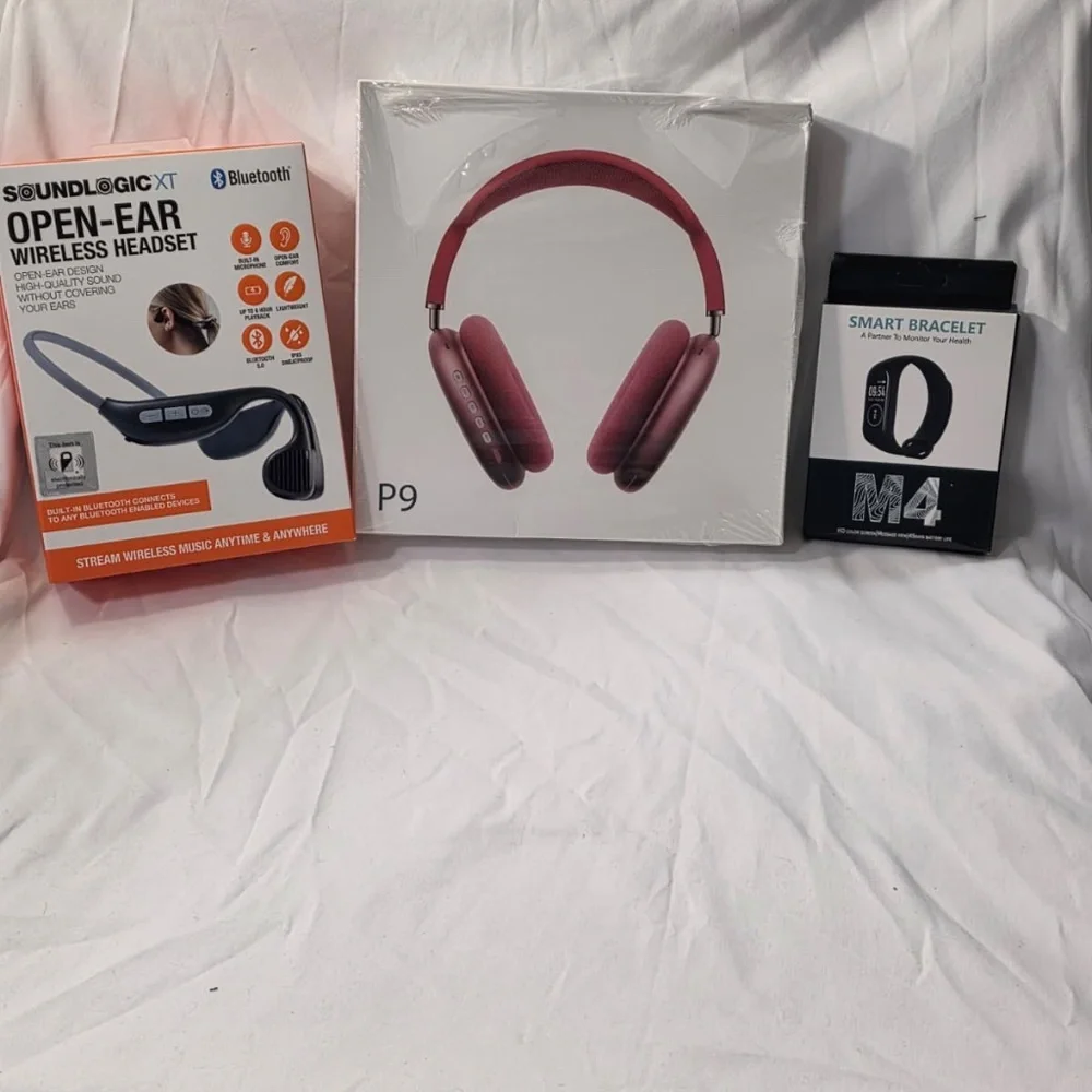 All in one Bundle (SoundLogic+M4 Smart Fitness+ Red P9 Wireless Headphones)